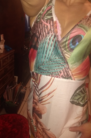 Tropical Palm Print Low Cut Wrap Dress - Picture 3 of 10